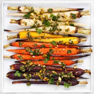 Roasted Rainbow Carrots with Carrot Top Pesto