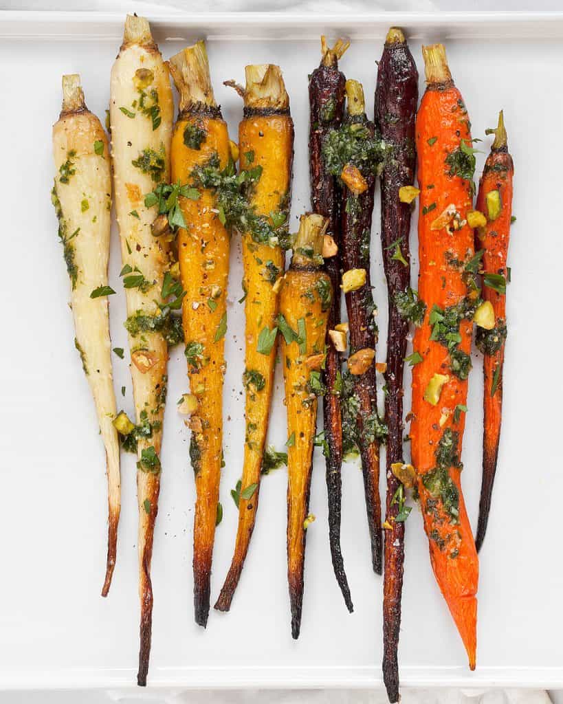 Roasted Rainbow Carrots with Carrot Top Pesto