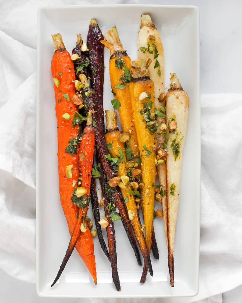 Roasted Rainbow Carrots with Carrot Top Pesto