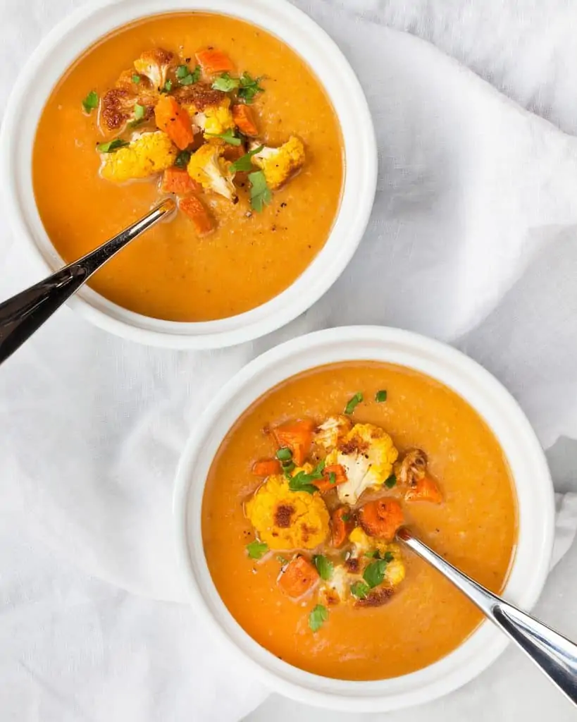 Roasted Sweet Potato Cauliflower Soup