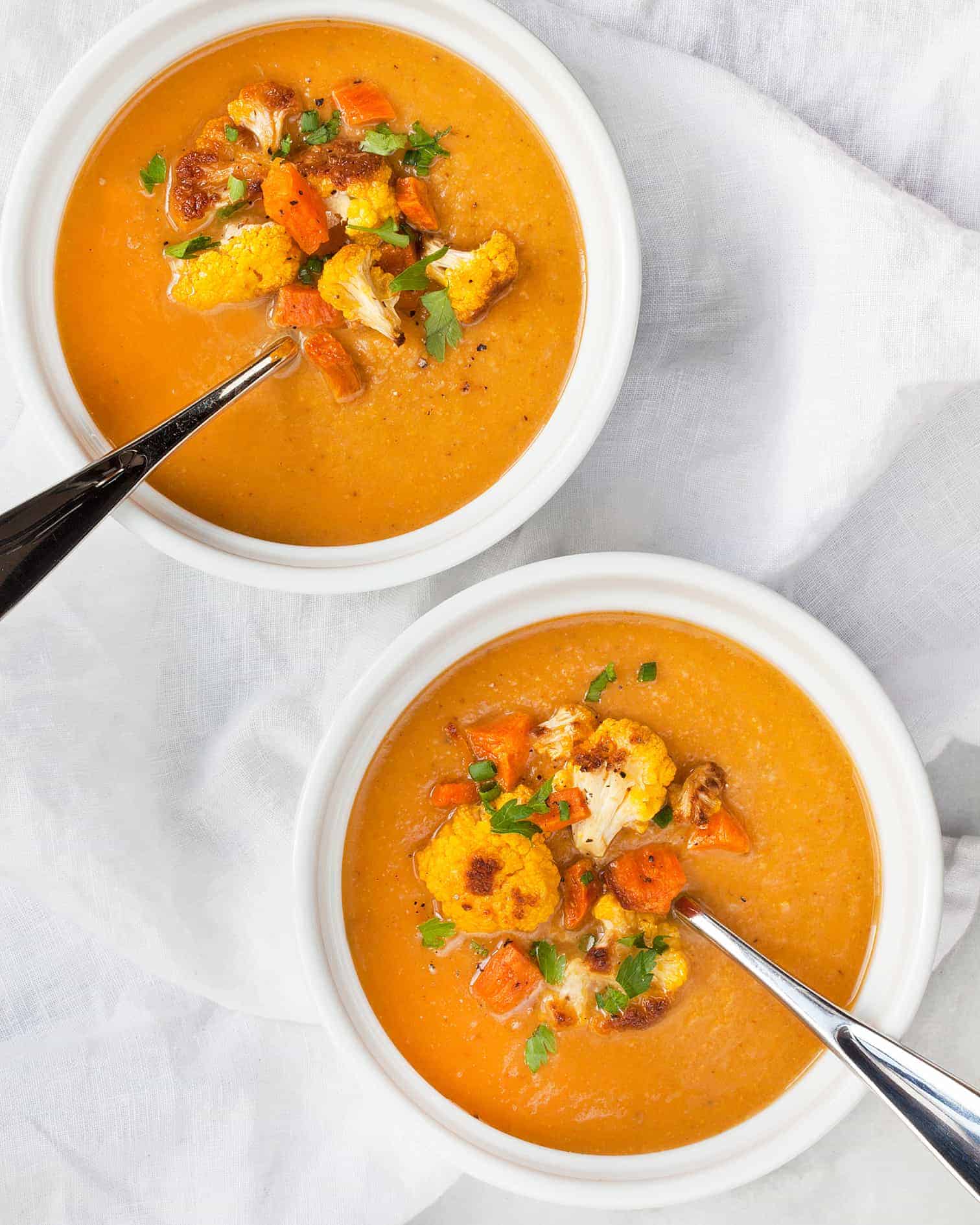 Roasted Sweet Potato Cauliflower Soup