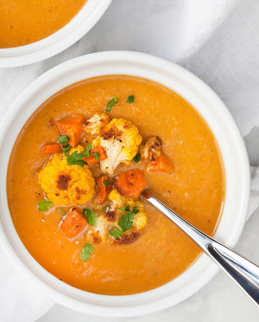 Roasted Sweet Potato Cauliflower Soup