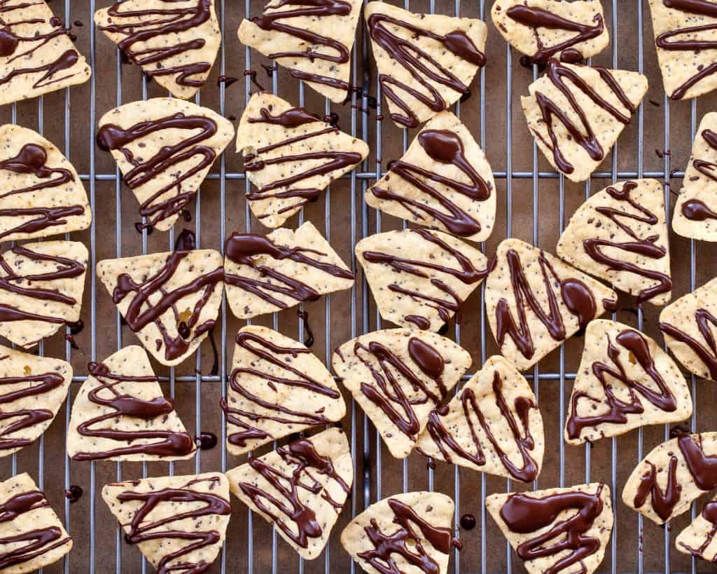 Tortilla chips drizzled with chocolate