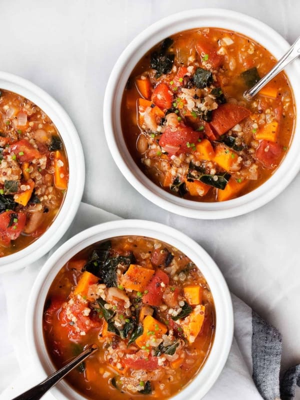 White Bean, Sweet Potato, Tomato and Kale Soup