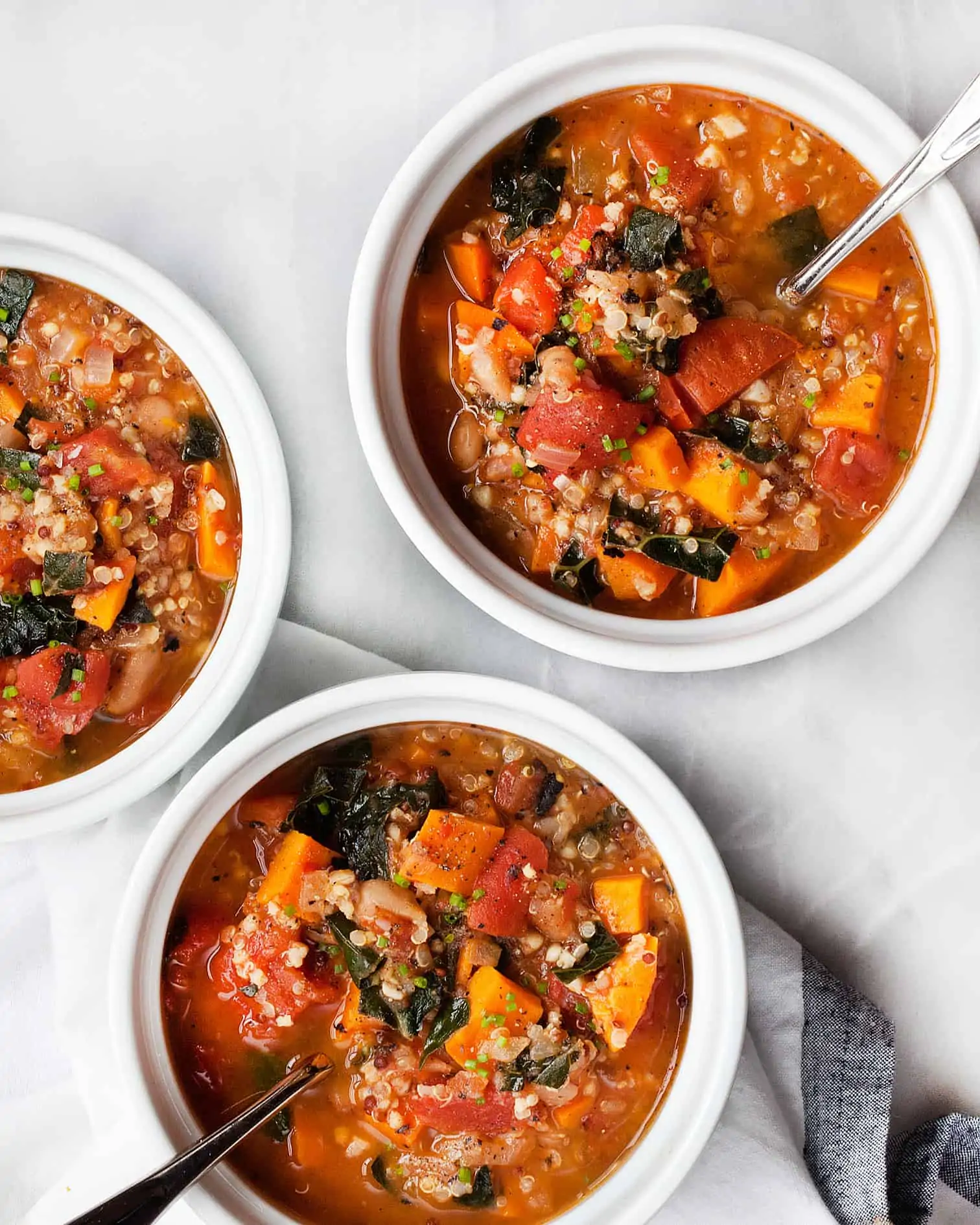 White Bean, Sweet Potato, Tomato and Kale Soup