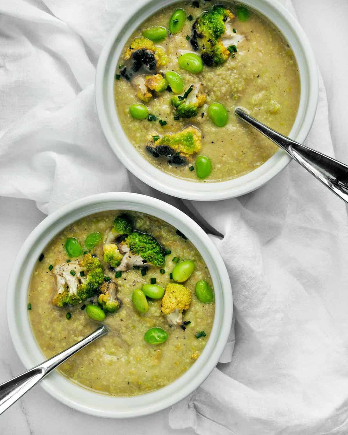 Vegan Edamame Cauliflower Soup Last Ingredient