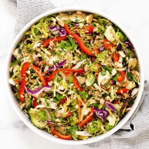 Brussels sprout cabbage salad in a bowl.