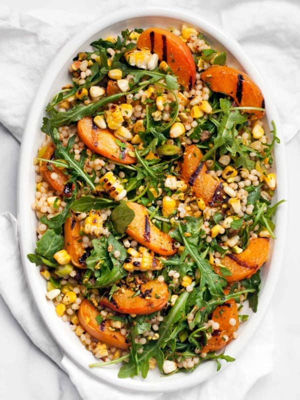 Grilled Apricot and Corn Harissa Couscous