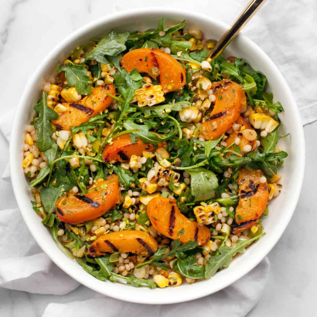 Grilled Apricot and Corn Harissa Couscous