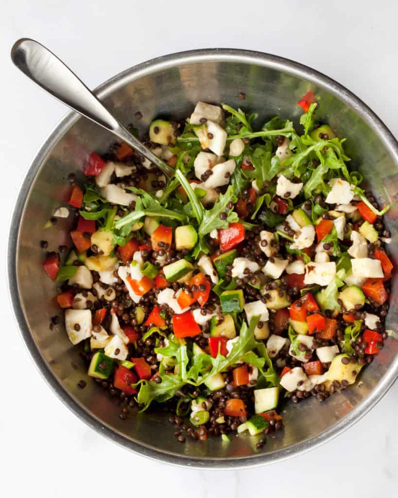 Grilled Halloumi Black Lentil Salad
