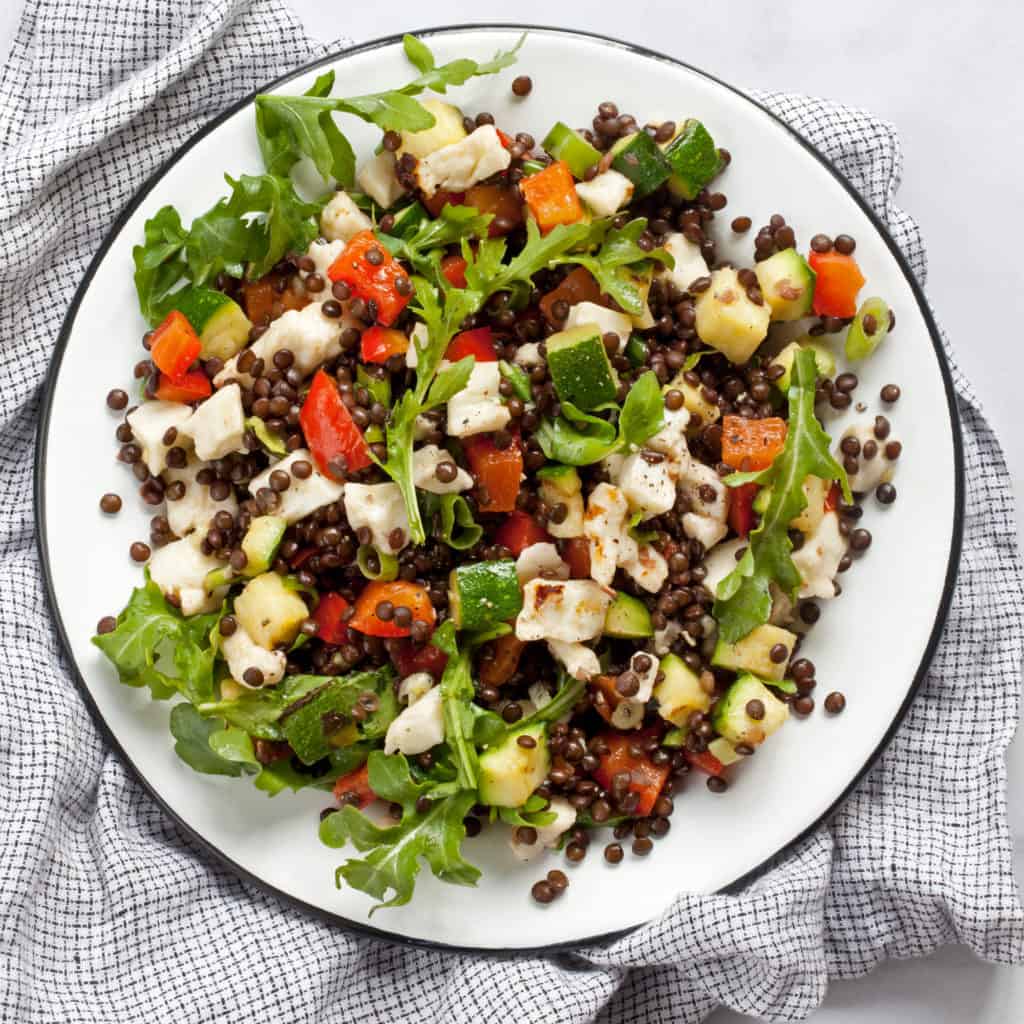 Grilled Halloumi Black Lentil Salad