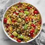 Avocado corn salad in a bowl.