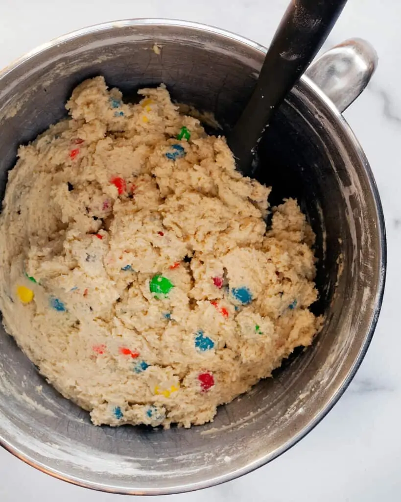 Mixing cookie dough in bowl