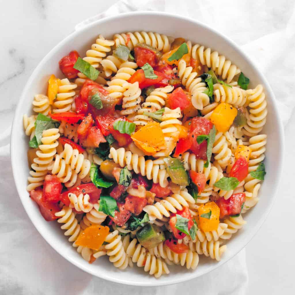 Heirloom Tomato Bruschetta Pasta Salad