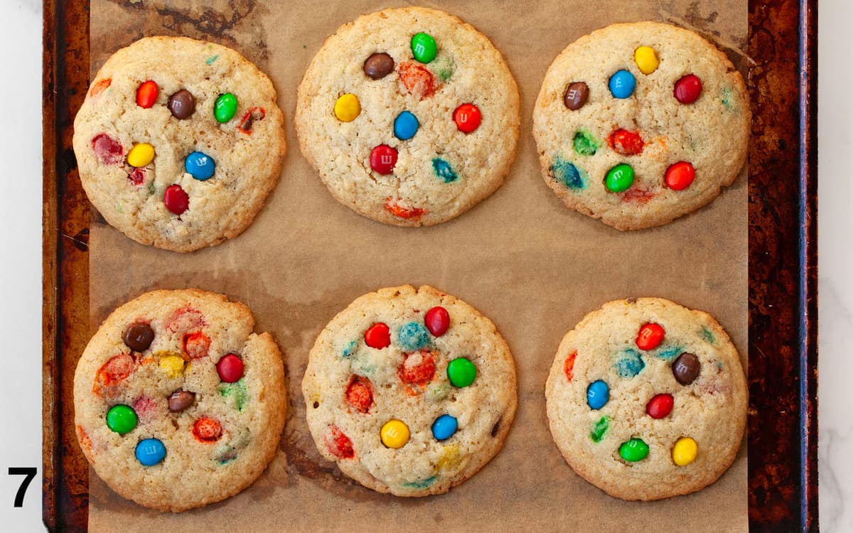 Baked cookies on a sheet pan.