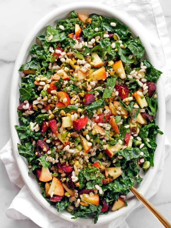 Stone Fruit Kale Barley Salad