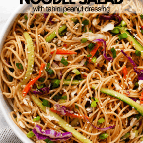 Sesame noodle salad in a serving bowl.