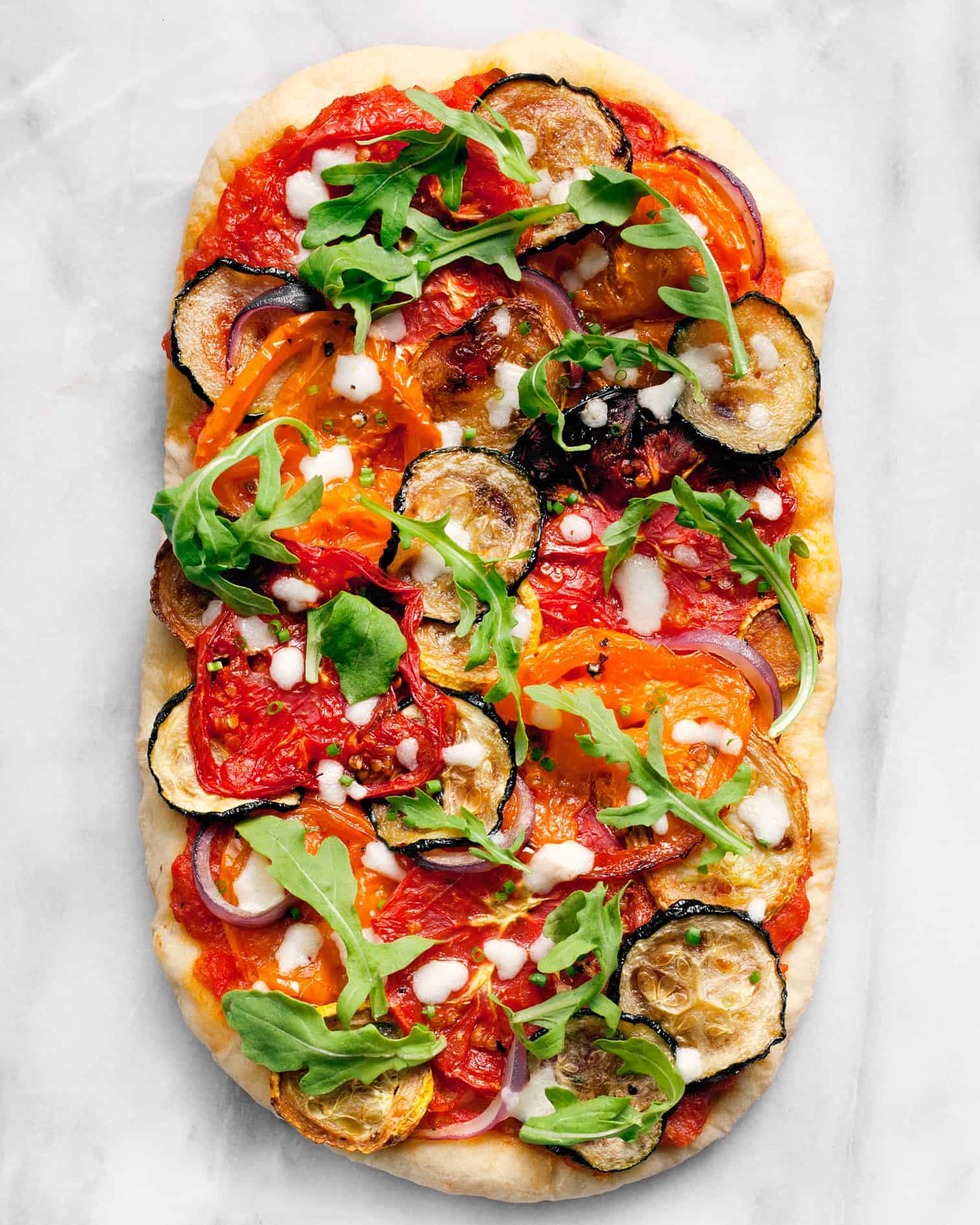 Roasted Vegetable Pizza with Tomatoes and Zucchini Last Ingredient