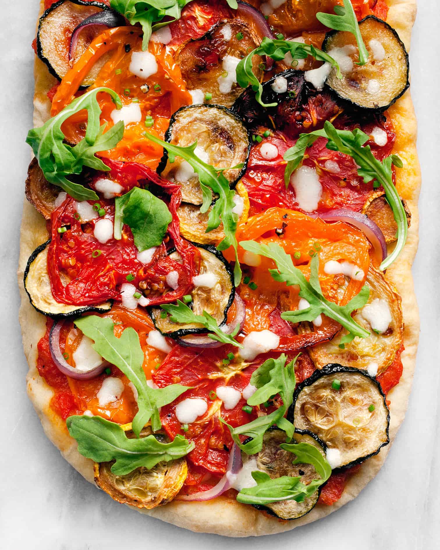 Roasted Vegetable Pizza with Tomatoes and Zucchini Last Ingredient
