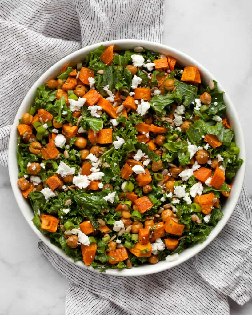Sweet potato kale salad in a bowl.