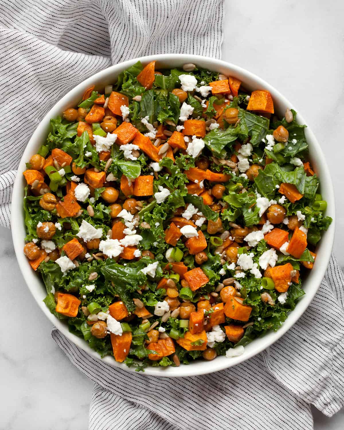 Sweet potato kale salad in a bowl.