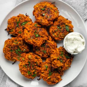 Sweet potato fritters on a plate.
