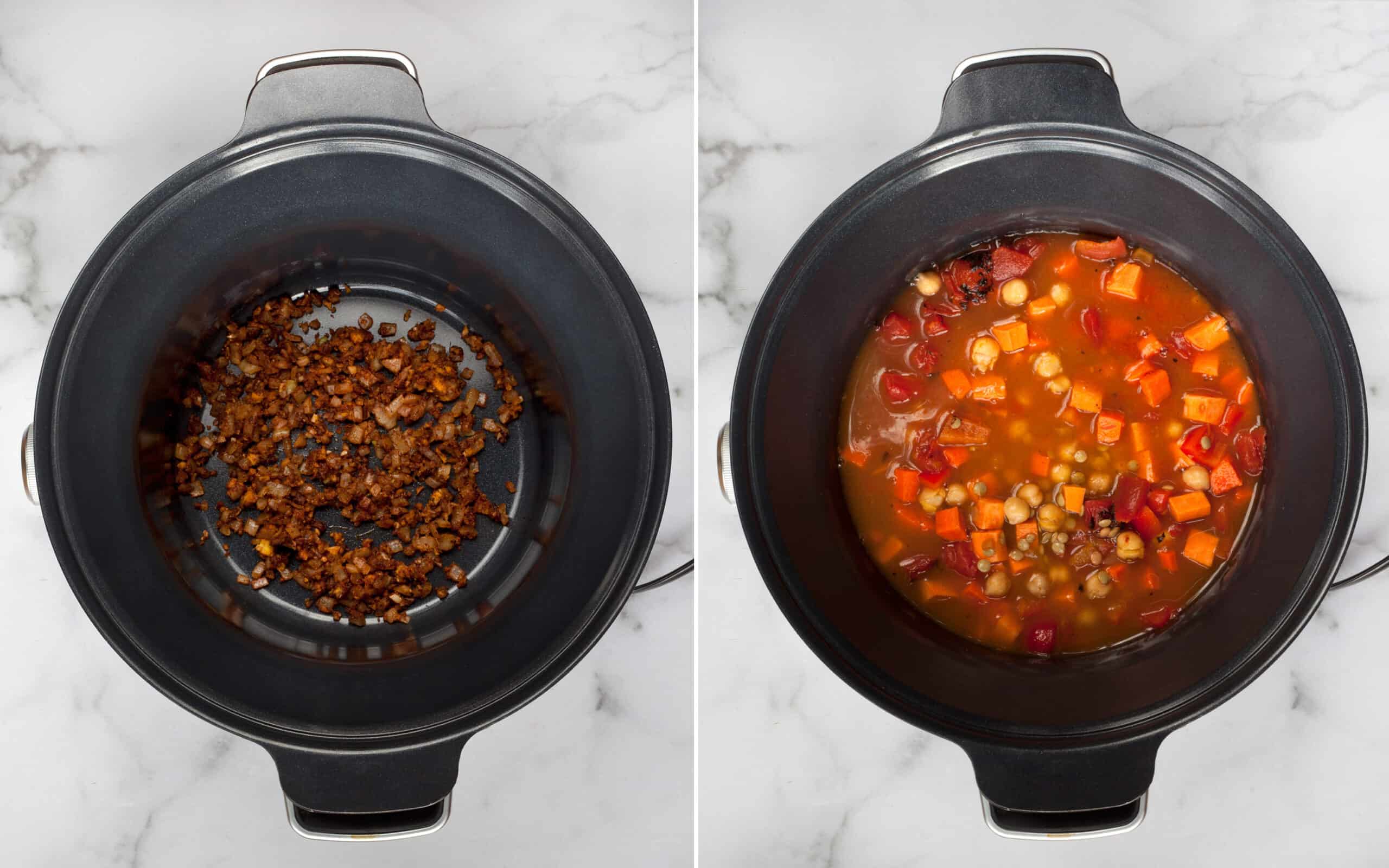 Spoon the onions into the slow cooker and add the remaining soup ingredients