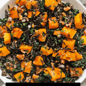 Roasted pumpkin wild rice salad on a plate.