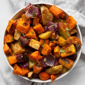 Roasted vegetables in a bowl.