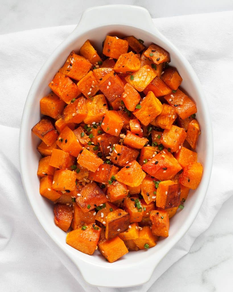 Roasted butternut squash with everything bagel seasoning