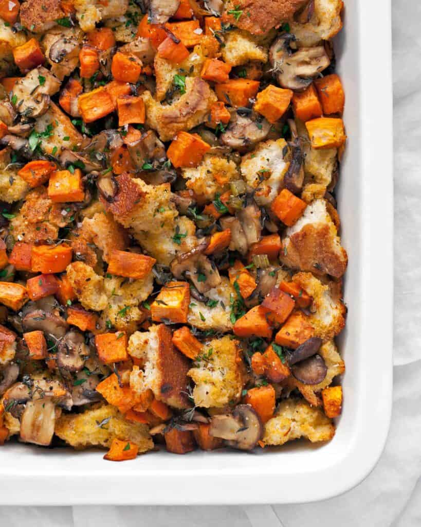 Vegan stuffing with mushrooms and sweet potatoes