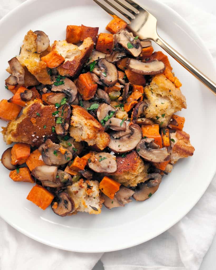 Sweet Potato Mushroom Stuffing on a plate