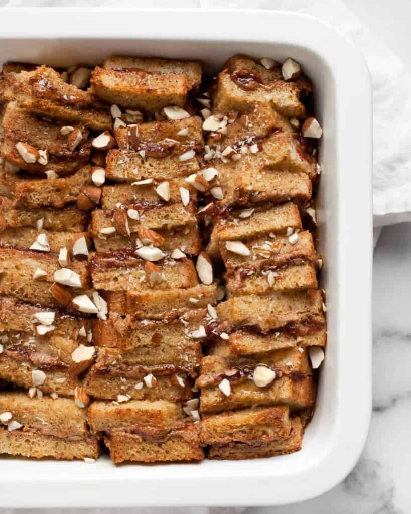Baked French toast in a baking dish