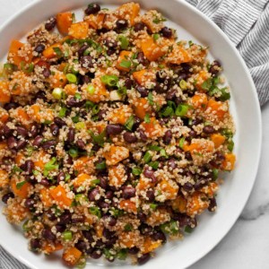 Butternut squash quinoa with black beans on a plate