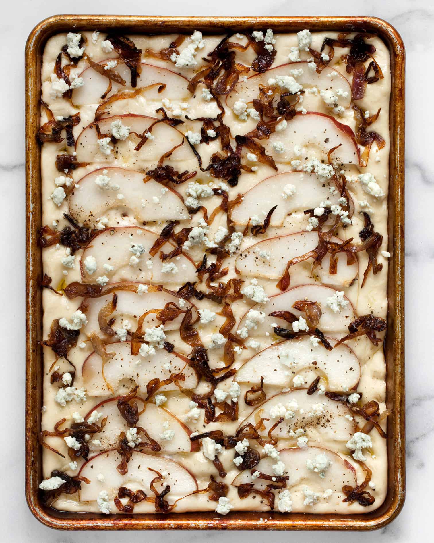 Pear Blue Cheese Onion Focaccia Last Ingredient