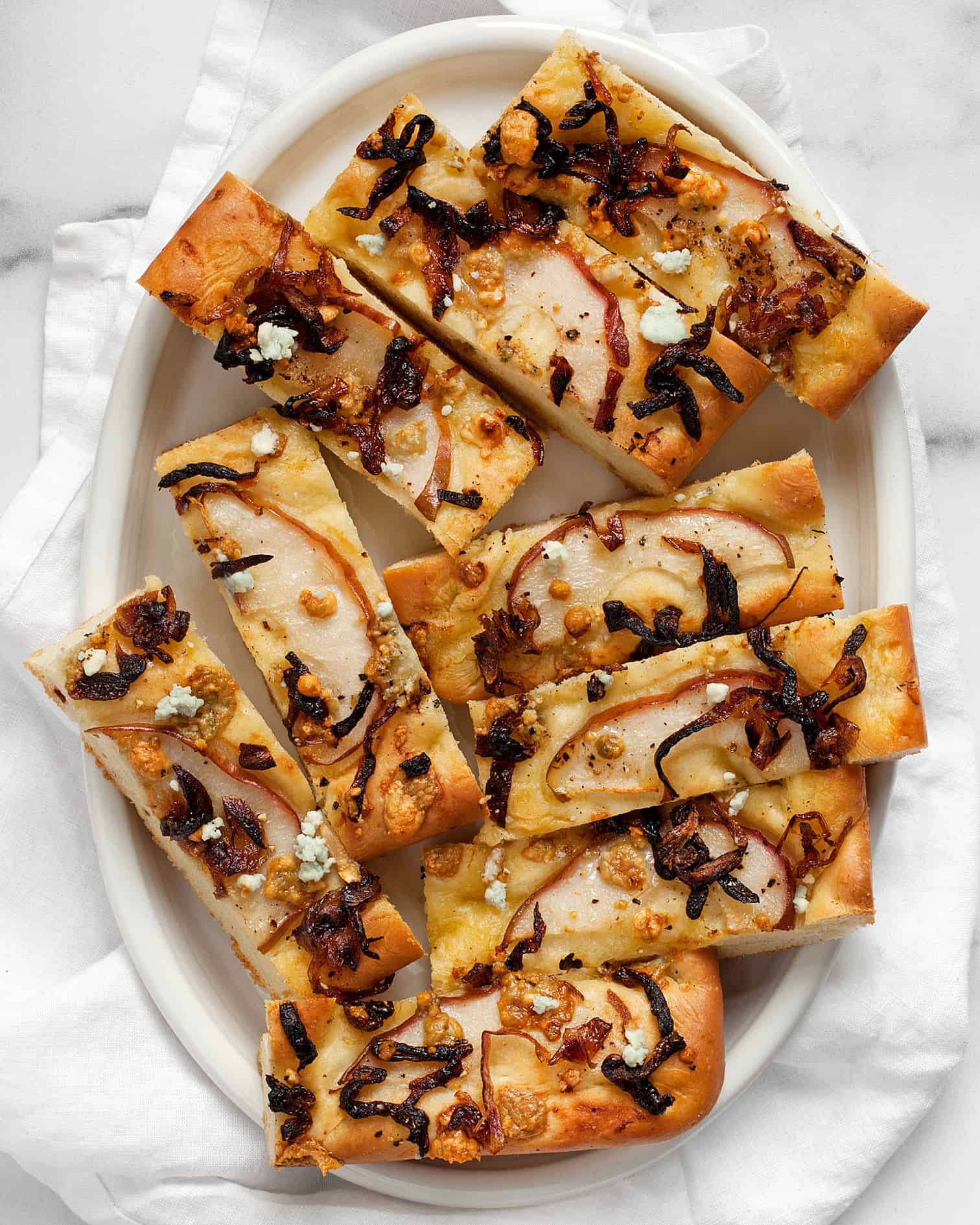 Pear Blue Cheese Onion Focaccia Last Ingredient