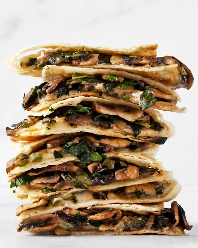 A stack of mushroom quesadillas