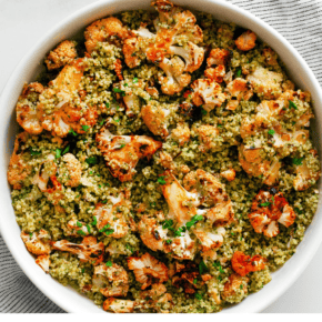 Roasted cauliflower couscous in a bowl.
