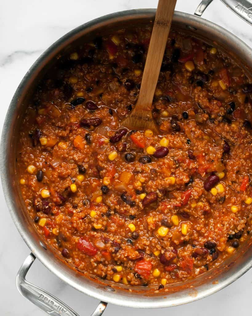 A large pot of quinoa chili