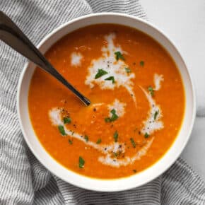 Bowl of carrot ginger soup.