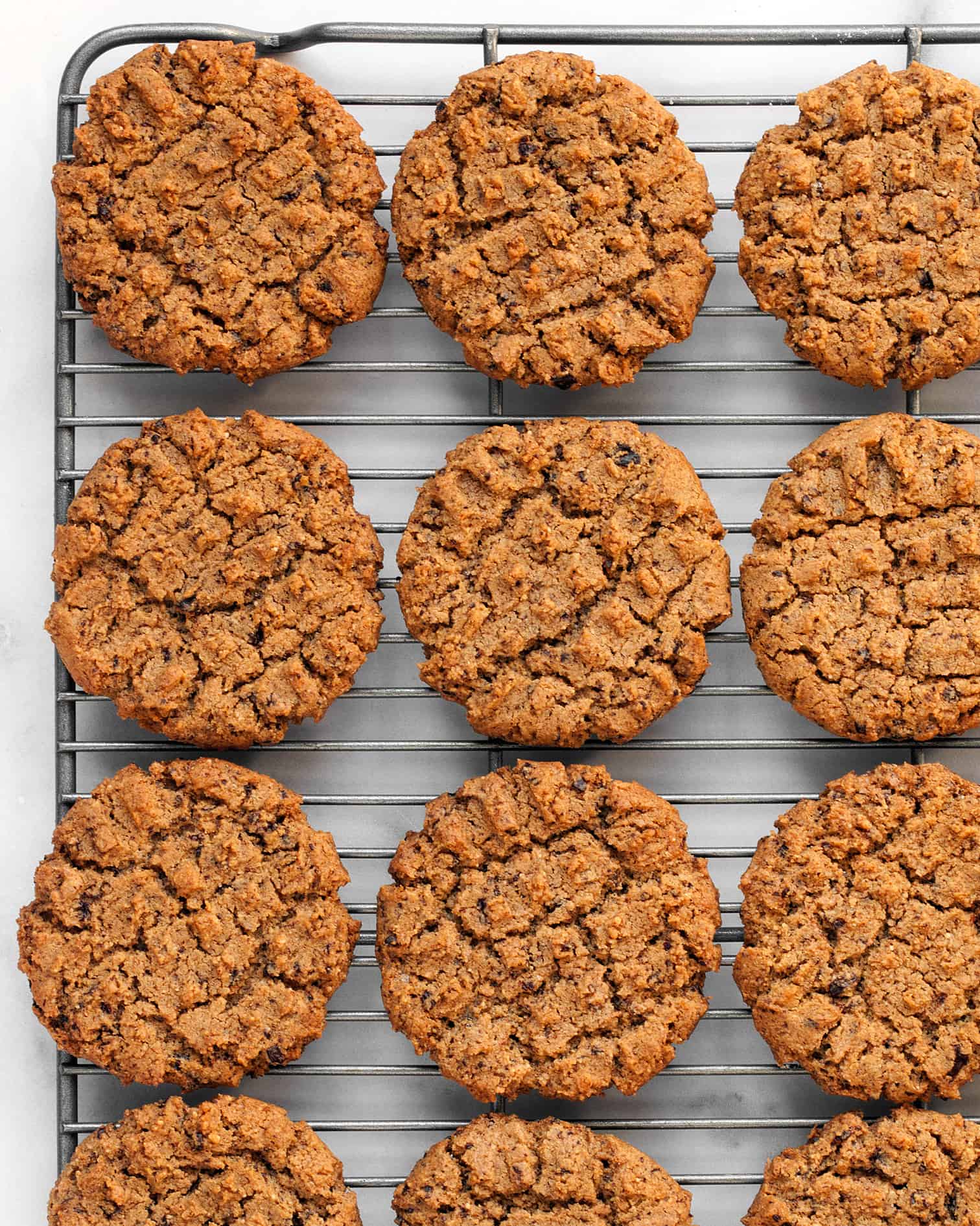 Flourless peanut butter cookies on a wire rack