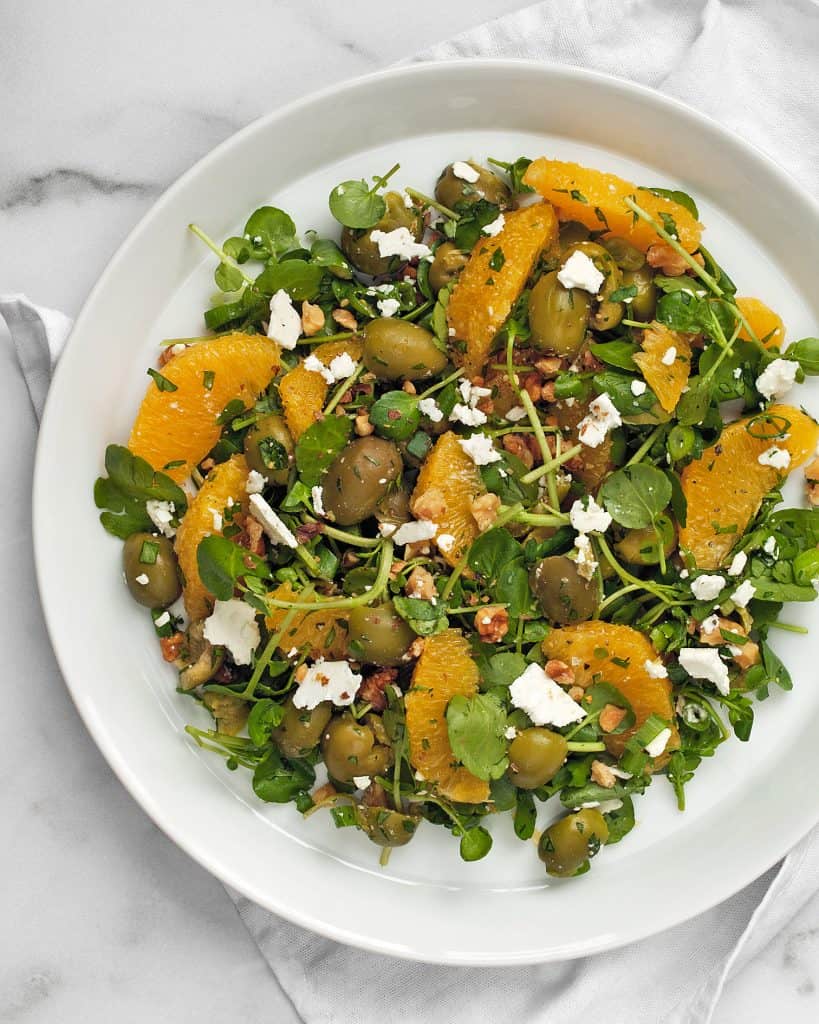 Watercress salad with olives and oranges