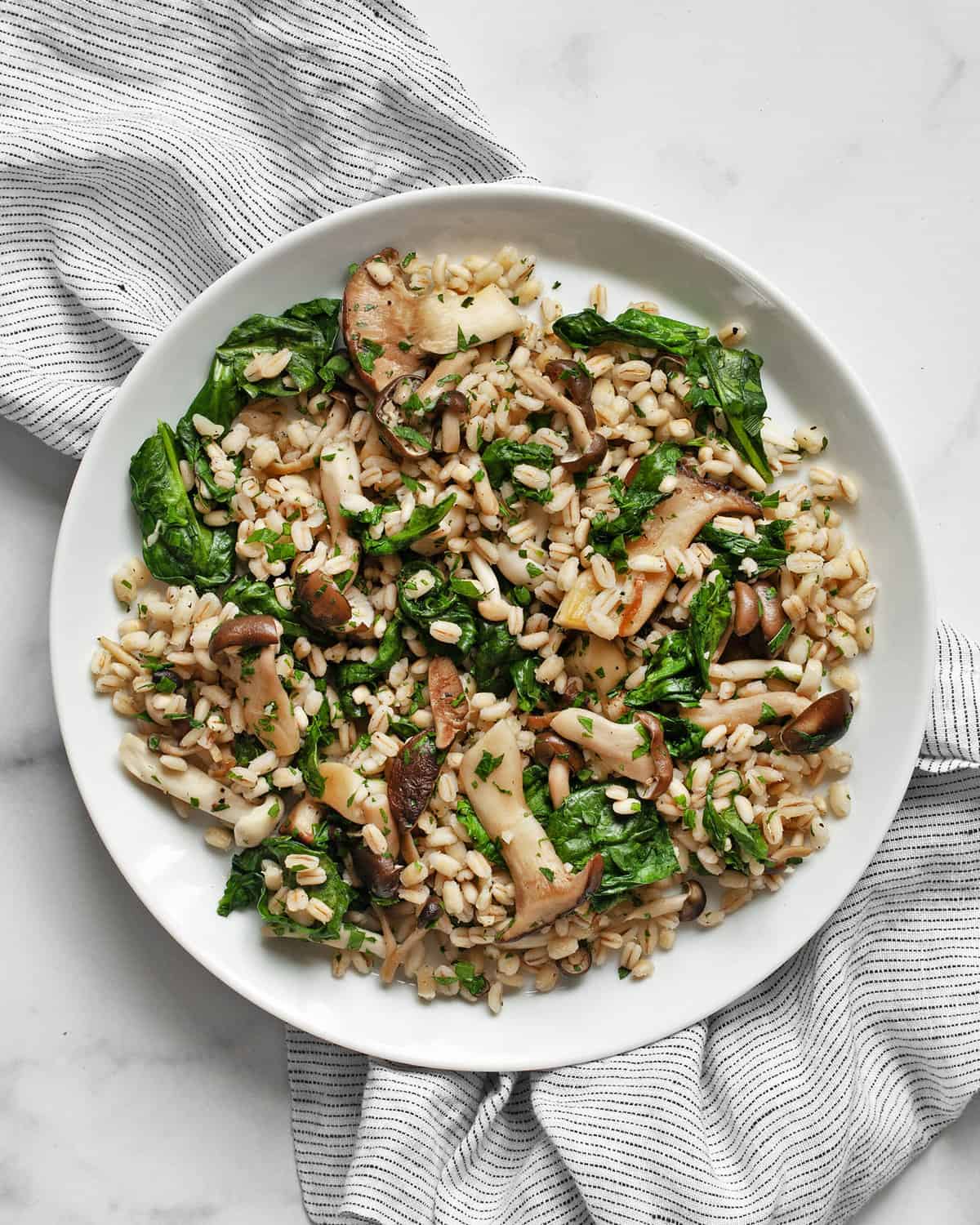 Mushroom barley on a plate.