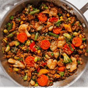 Frozen vegetable stir fry in a skillet.