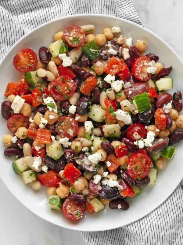 Mediterranean bean salad on plate.
