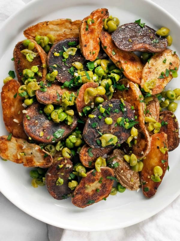 Smashed Pea Roasted Fingerling Potatoes