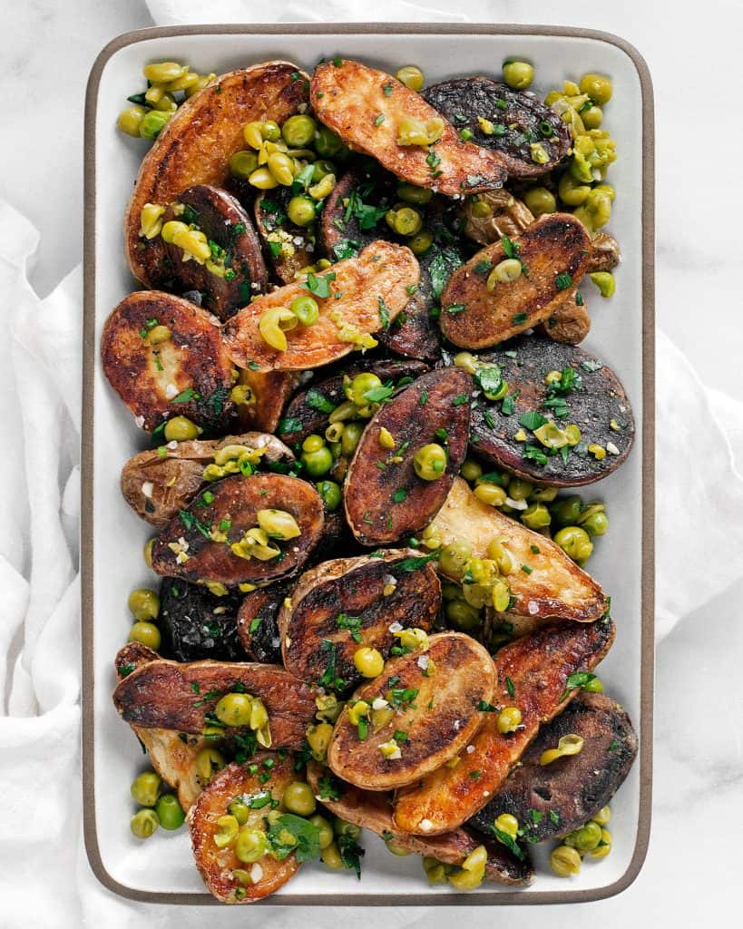 Smashed Pea Roasted Fingerling Potatoes