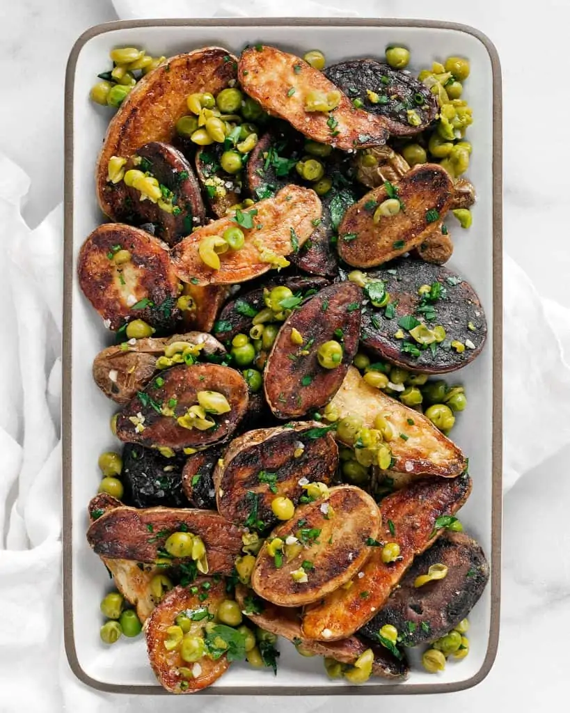Smashed Pea Roasted Fingerling Potatoes