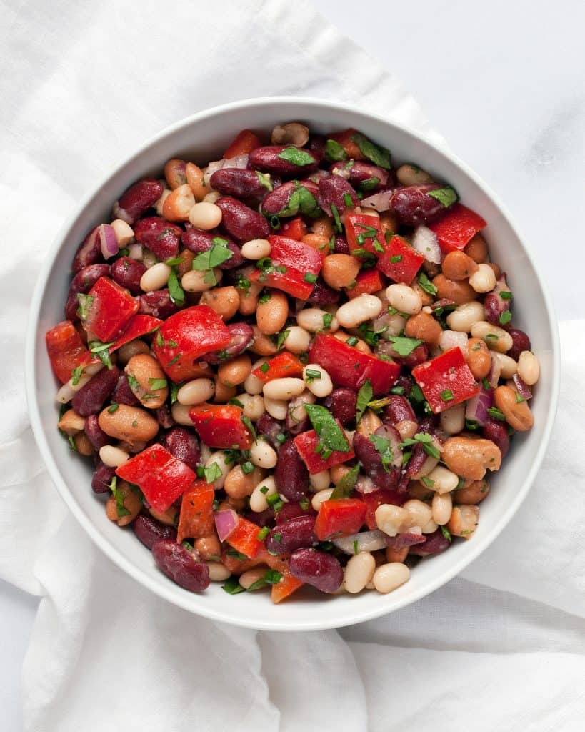 Three bean salad with red peppers