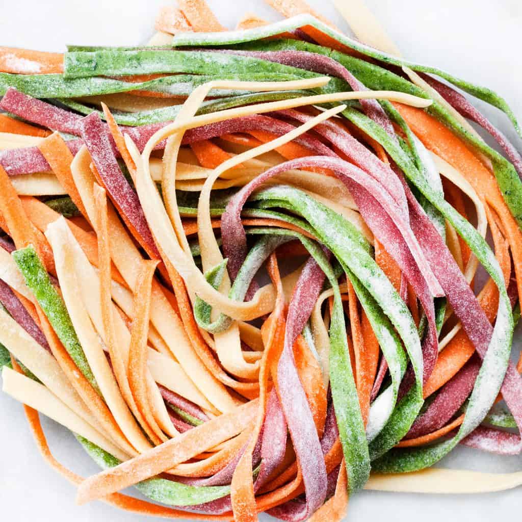 Rainbow pasta noodles